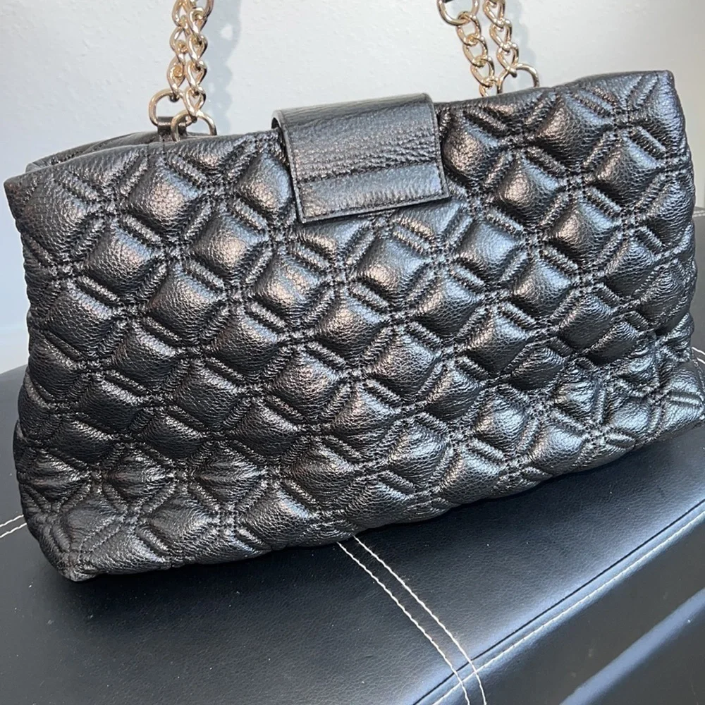 Black Kate Spade purse silver chain straps, pink interior
